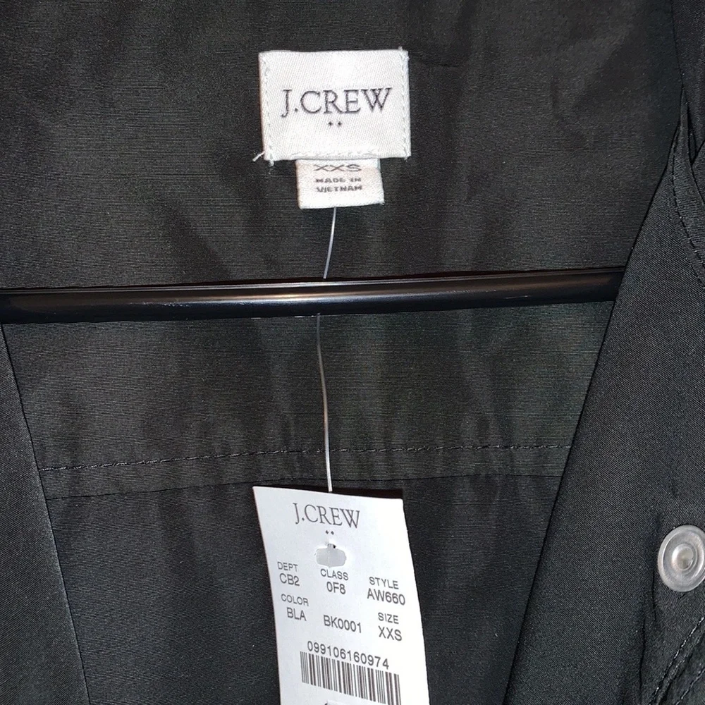 J. Crew Black Hooded Raincoat Drawstring Waist. Zip Snap Front Pockets. NWT - Picture 6 of 11